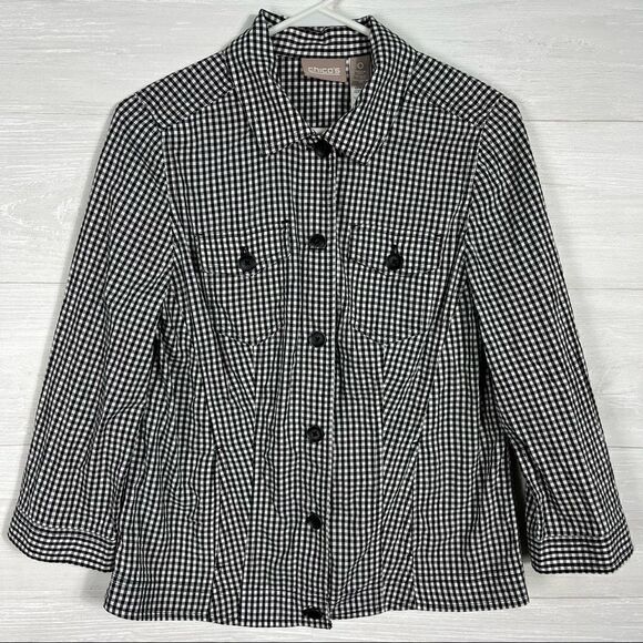Chicos Black Gingham Button Front Shirt - Picture 1 of 6